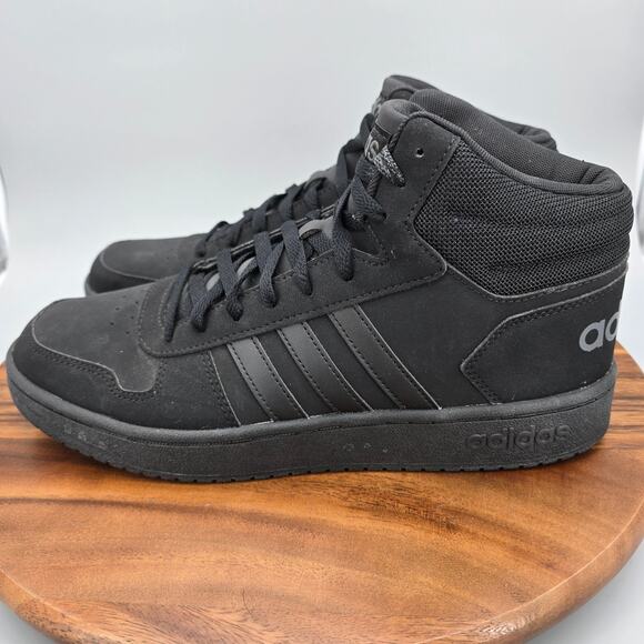 Adidas Hoops 2.0 Mid Shoes Men's 12 Black Lace Up Athletic Basketball Sneakers - Picture 4 of 8